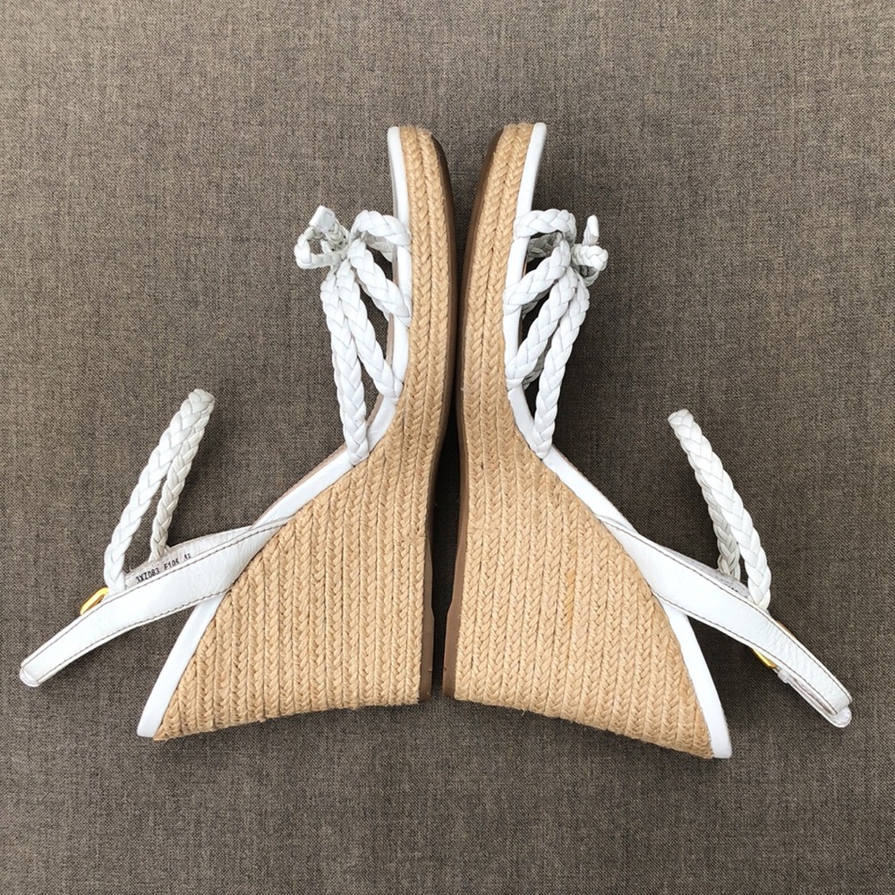 PRADA Strappy Leather Espadrille Wedge with Bow Detail